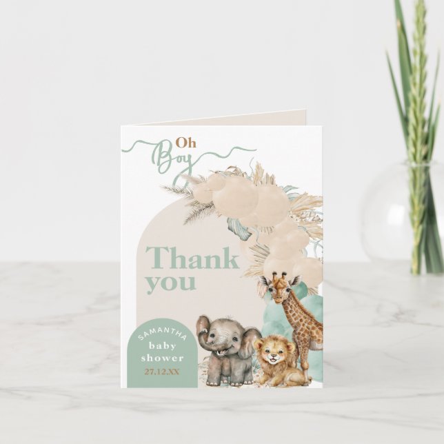 Carte De Remerciements Safari animal Boho Oh Boy Baby shower (Devant)