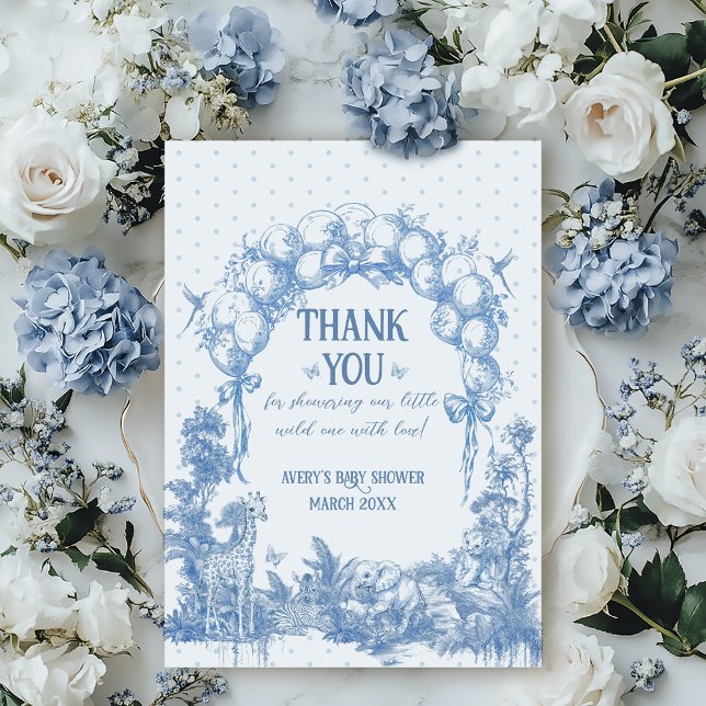 Carte De Remerciements Safari animal Dusty Blue Toile bébé garçon douche  (Créateur téléchargé)