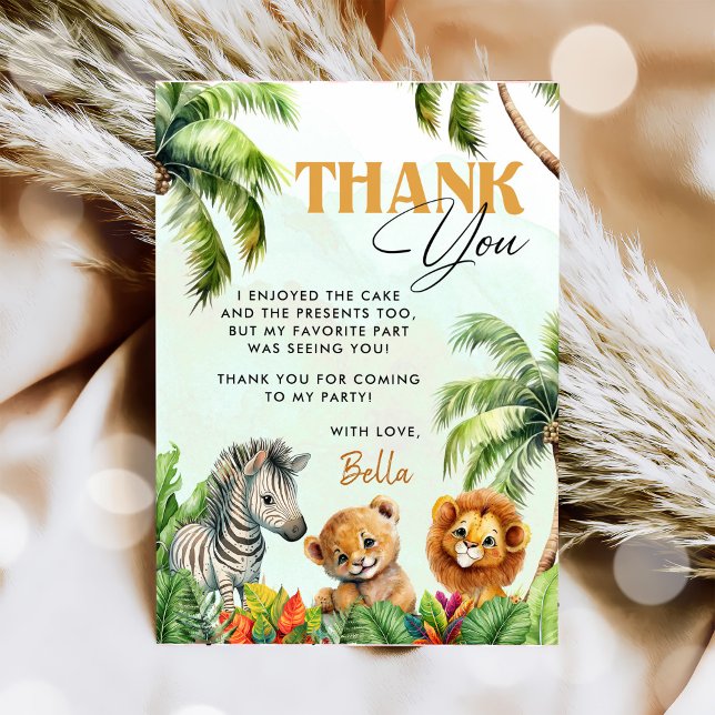 Carte De Remerciements Safari de la Jungle tropicale Animaux Anniversaire (Créateur téléchargé)