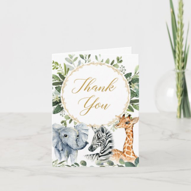 Carte De Remerciements Safari genre neutre animaux de la jungle verdure (Devant)