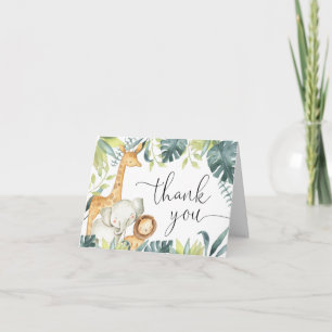 Carte De Remerciements Safari jungle animaux éléphant girafe aquarelle