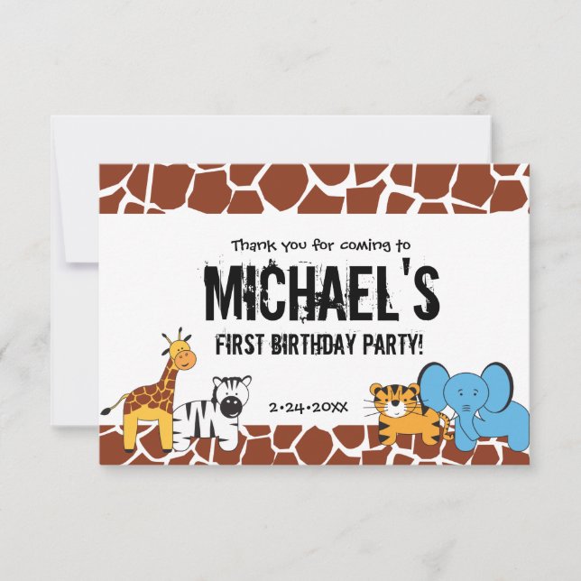 Carte De Remerciements Safari personnalisé fête d'anniversaire (Devant)