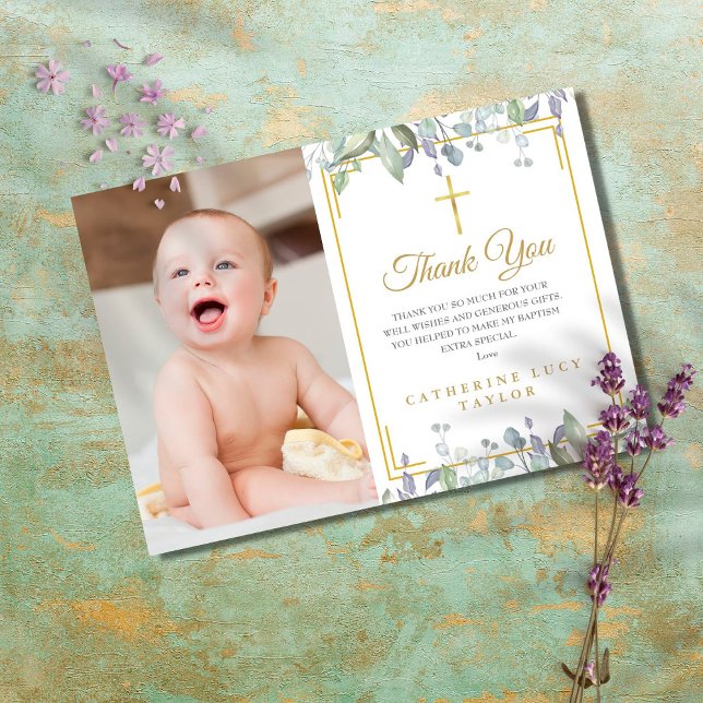 Carte De Remerciements Sage et Lilac Floral Baptême / Photo Christening (Créateur téléchargé)
