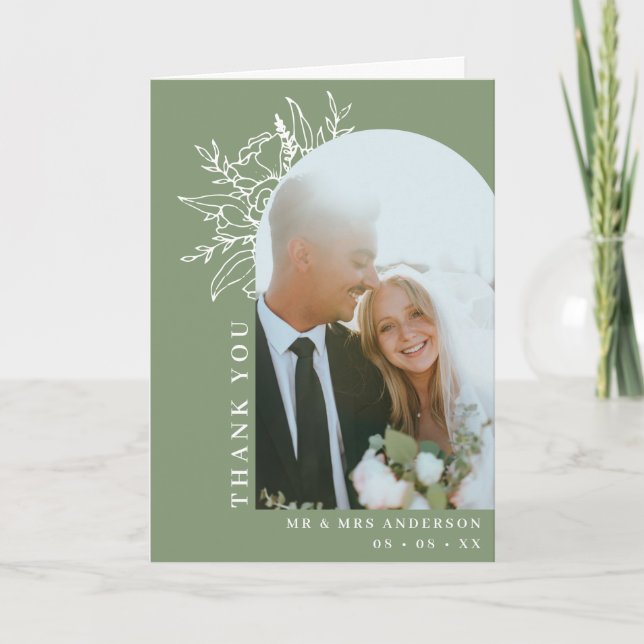 Carte De Remerciements Sage Floral Arch Mariage photo plié (Devant)