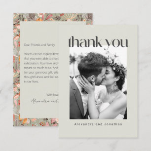 Carte De Remerciements Sage Floral Boho Message personnalisé Mariage phot