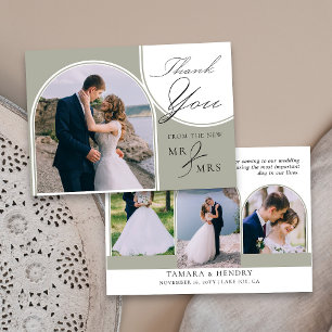 Carte De Remerciements Sage Green 4 Arches Photo Mariage Calligraphie