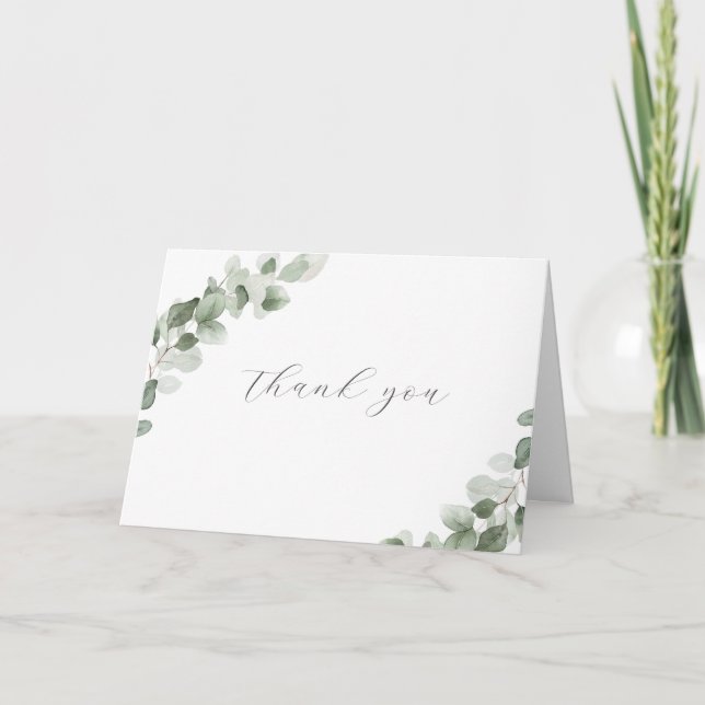 Carte De Remerciements Sage Green Aquarelle Feuille Mariage moderne (Devant)