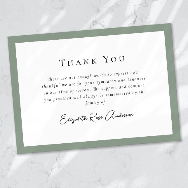 Carte De Remerciements Sage Green Bereavity Sympathy Funeral (Créateur téléchargé)