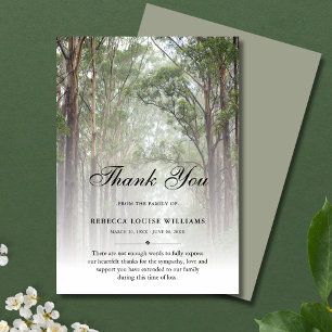 Carte De Remerciements Sage Green Célébration de la vie Forêt funéraire
