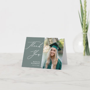 Carte De Remerciements Sage Green Élégant Script Simple Photo Graduation