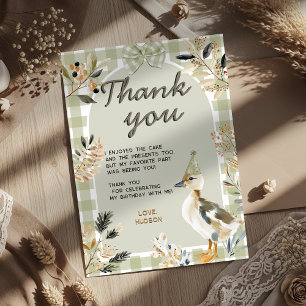 Carte De Remerciements Sage Green En vichy mignonne Duckku Watercolor Par