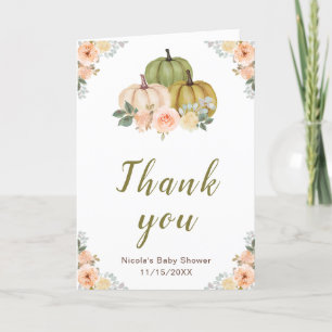 Carte De Remerciements Sage Green et Peach Floral Citrouille Baby shower