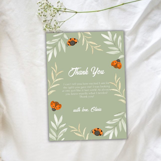 Carte De Remerciements Sage Green Fall Ladybug Baby shower de verdure (Sage Green Fall Ladybug Greenery Baby Shower Thank You Card)