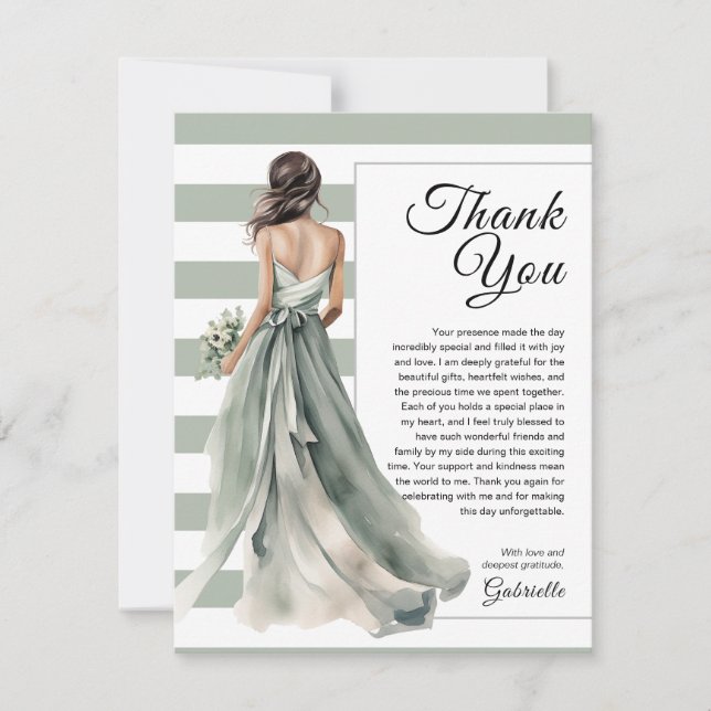 Carte De Remerciements Sage Green Mariée Rayures Pois Fête de Mariage Pré (Devant)