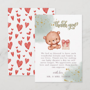 Carte De Remerciements Sage Green Met Ours Aquarelle Baby shower Coeur