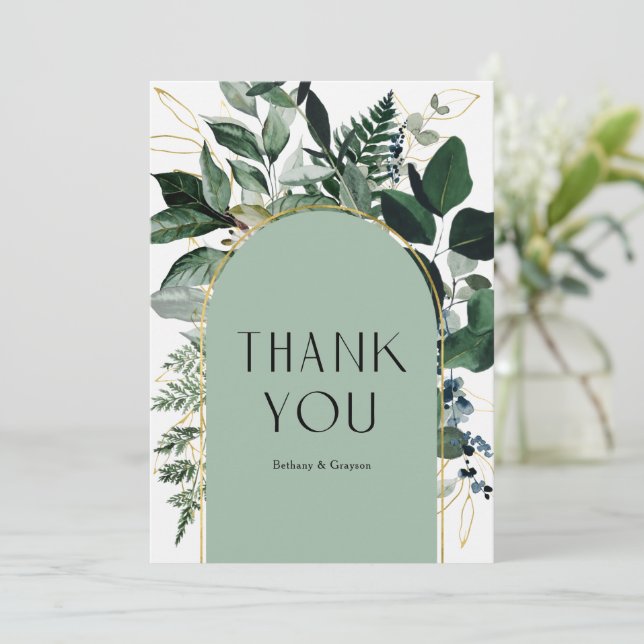 Carte De Remerciements Sage Green Moderne élégant mariage de feuillage de (Debout devant)