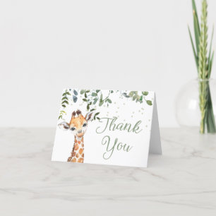 Carte De Remerciements Sage Green Neutral Giraffe Baby shower Safari