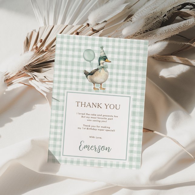 Carte De Remerciements Sage Green One Lucky Duck 1er anniversaire (Créateur téléchargé)
