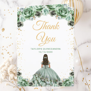 Carte De Remerciements Sage Green Princess Florale Quinceañera