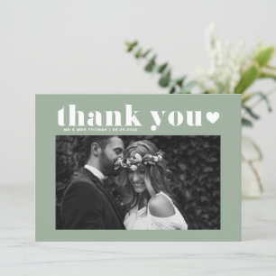 Carte De Remerciements Sage Green Retro Bold Typographie Mariage photo