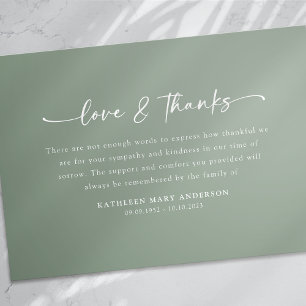Carte De Remerciements Sage Green Simple Script Funérailles
