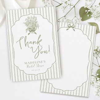 Carte De Remerciements Sage Green Vintage Floral Bow Simple Bridal Shower