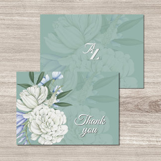Carte De Remerciements Sage Green & White Floral Wedding | Thank you Card