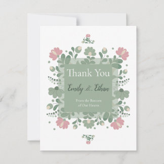 Carte De Remerciements Sage Green Wildflower Folk Wedding 