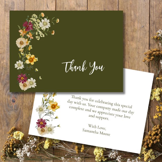 Carte De Remerciements Sage Green Wildflower Rustic Boho  (Créateur téléchargé)
