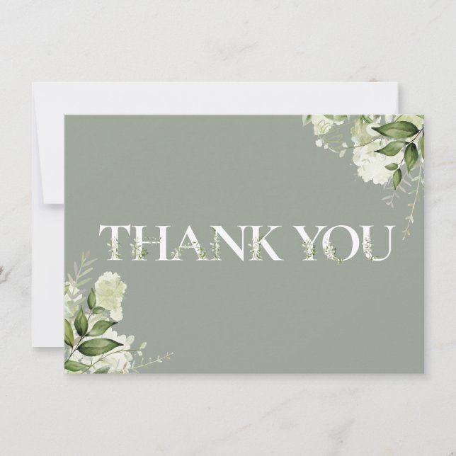 Carte De Remerciements Sage personnalisé Verdure Typographie florale (Devant)