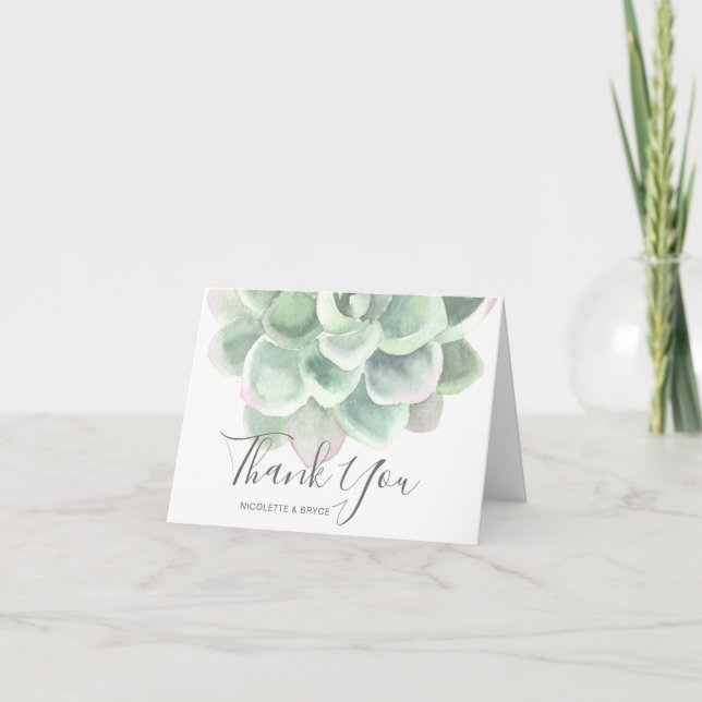 Carte De Remerciements Sage Vert Aquarelle Botanique Mariage Succulent (Devant)