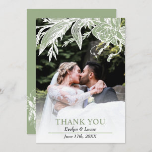 Carte De Remerciements Sage vert et blanc fleurs photo mariage