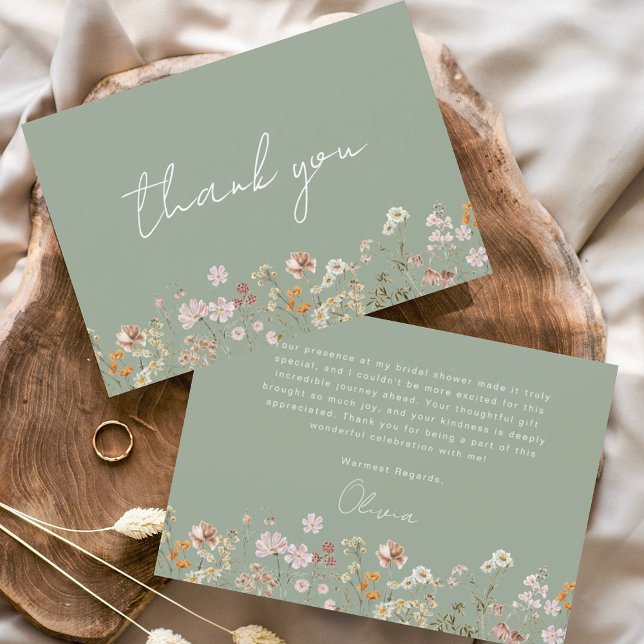 Carte De Remerciements Sage Vert Fête de Mariage aux Fleurs Sauvages (Créateur téléchargé)