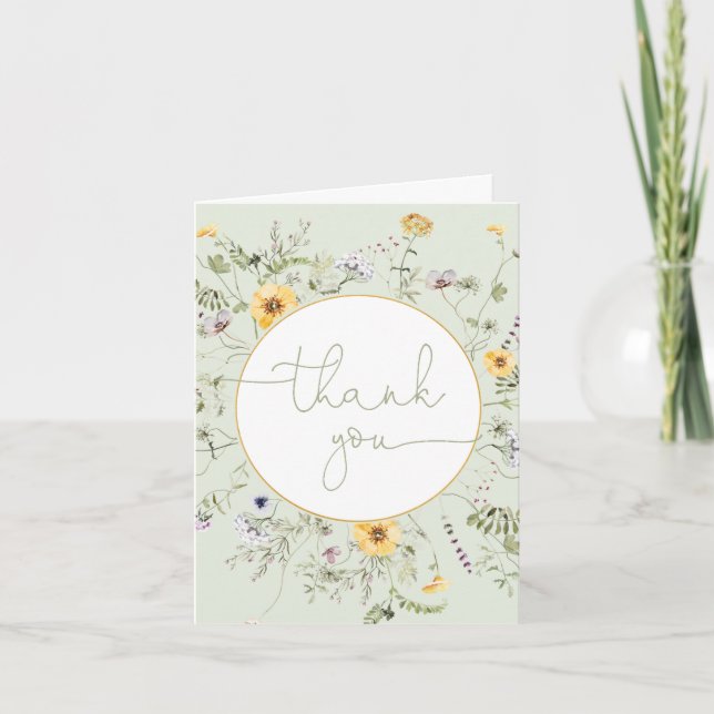Carte De Remerciements Sage vert Floral fleurs sauvages de sexe neutre (Devant)