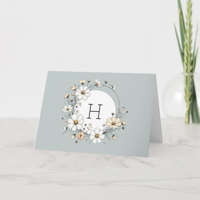 Carte De Remerciements Sage Vert Monogramme Fleurs Boho Personnalisées (Devant)
