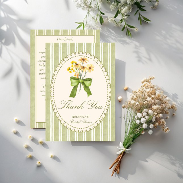 Carte De Remerciements Sage vert rayé rétro élégante douche nuptiale (Sage green retro stripes grand millennial bridal shower elegant thank you cards)
