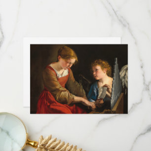 Carte De Remerciements Saint Cecilia et un ange par Orazio Gentileschi
