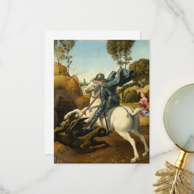 Carte De Remerciements Saint George et le Dragon, 1506 par Raphael (Devant/Arrière en situation)