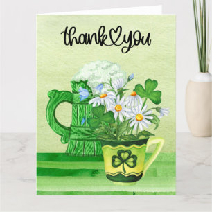Carte De Remerciements Saint Patrick's Day avec shamrock et fleurs