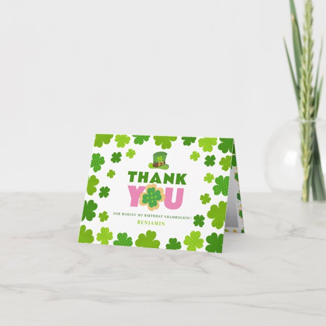 Carte De Remerciements Saint Patrick's Day Boy Birthday Photo Shamrock (Devant)