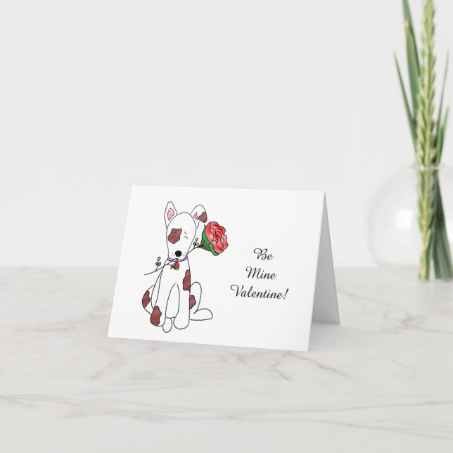 Carte De Remerciements Saint Valentin Chiot tenant la Rose Rouge | (Devant)