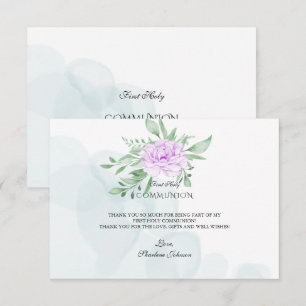 Carte De Remerciements Sainte Communion Feuille Rose pourpre Eucalyptus