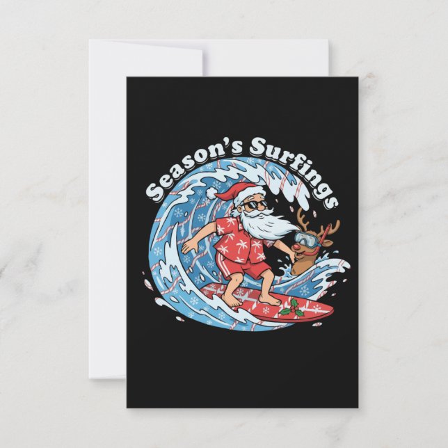 Carte De Remerciements Saison Surfings Funny Surfing Père Noël Hawaiian (Devant)