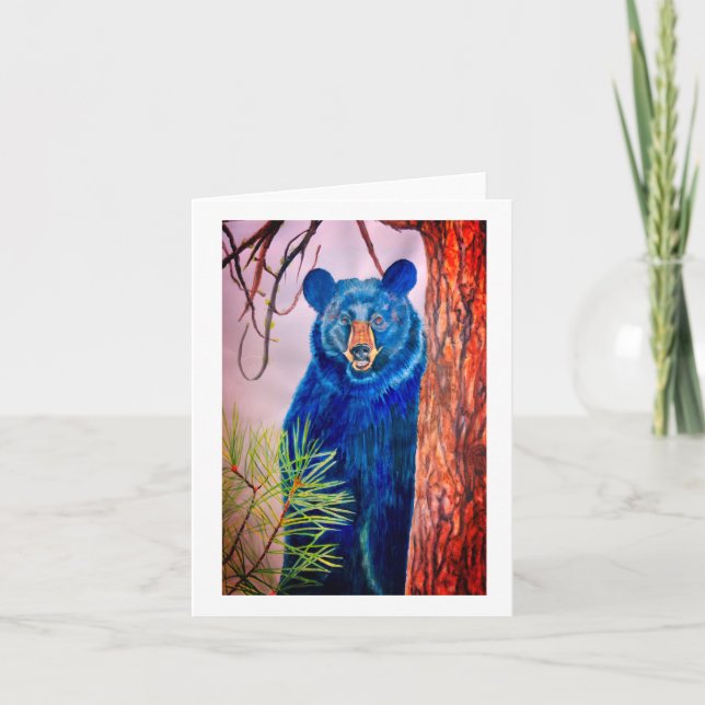 Carte De Remerciements Salut de la peinture d'aquarelle d'ours noir par (Devant)