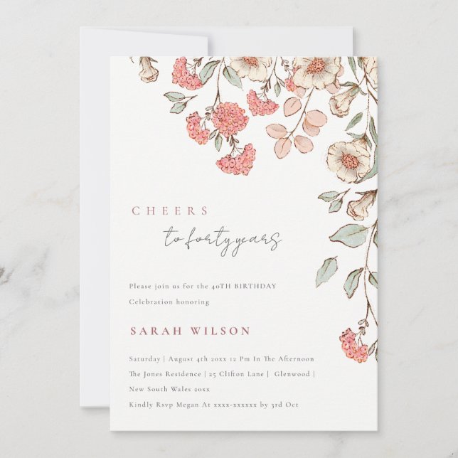 Carte De Remerciements Salutations Fleurs Roses Wreath N'Importe Quel Âge (Devant)