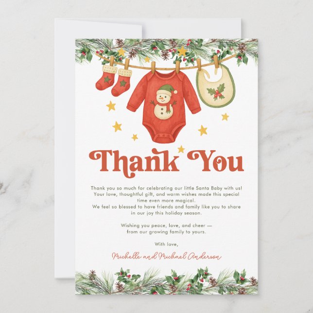 Carte De Remerciements Santa Baby Christmas Clothesline Baby Shower  (Devant)