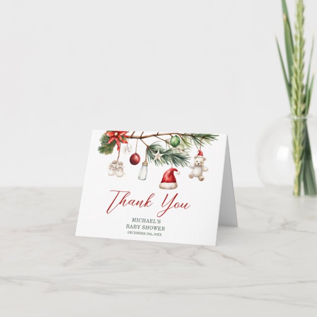 Carte De Remerciements Santa Baby Holiday Christmas Baby Shower Folded (Devant)