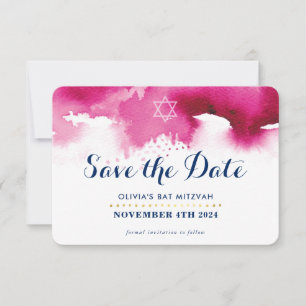 Carte De Remerciements SAVE LA DATE MITZVAH moderne étoile rose aquarelle