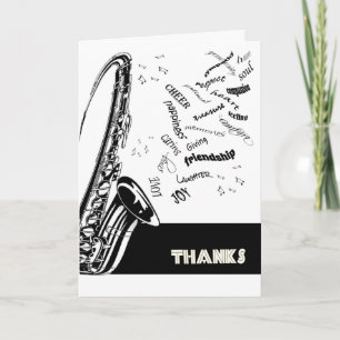 Carte De Remerciements Saxophone noir blanc Jazz