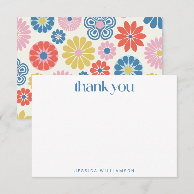 Carte De Remerciements Scandi Boho Fleur Bleu Fête des mariées personnali (Devant / Derrière)